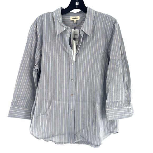 L'Agence Women's Light Blue/Bone Stripe Daniella Shirt Size XL - Picture 6 of 9